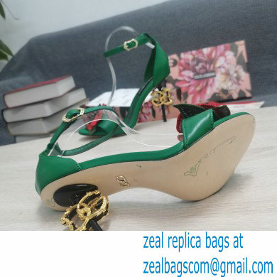 Dolce  &  Gabbana DG Logo Heel 10.5cm Black Red Roses Sandals Green 2022